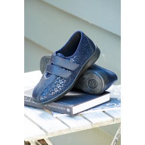 Womens Wide Fit Touch Strap  Stretch House Shoes - Azalea