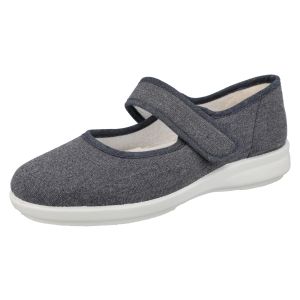Womens Wide Fit Touch Strap Canvas Shoe - Teddy