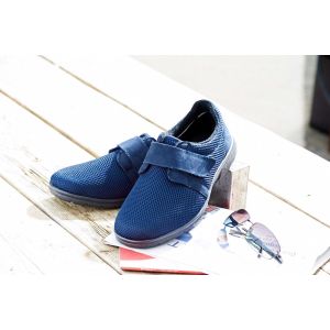 Mens Wide Fit Touch Strap Stretch Fabric House Shoe - Desmond