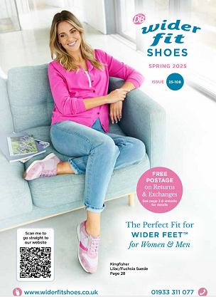 A catalogue cover showing a women in pink top sat on a sofa